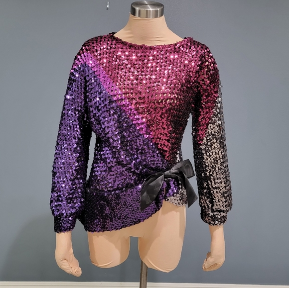 Vtg 80s glam sequin open knit sweater M/L - Picture 1 of 9
